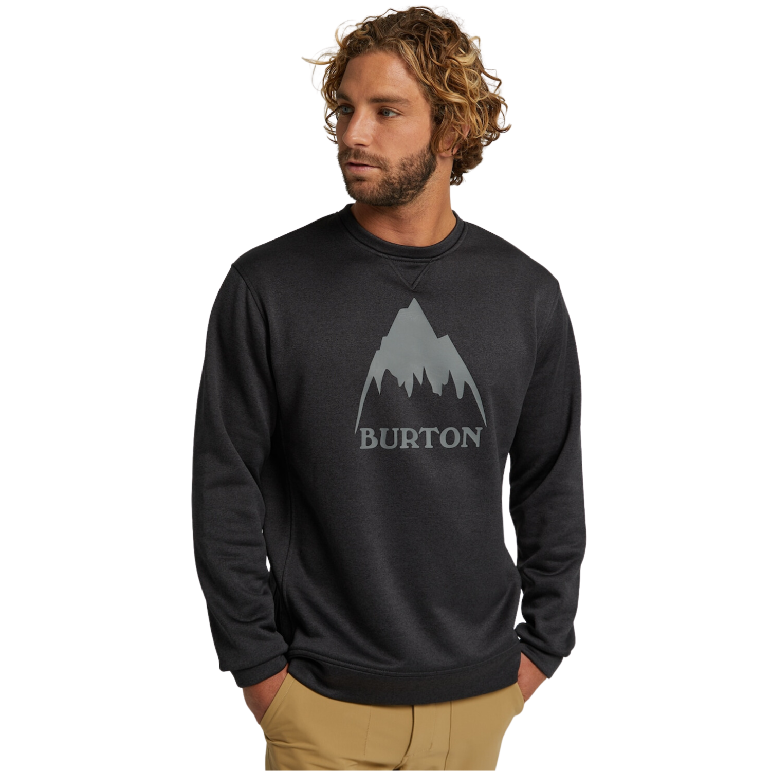 Burton Oak Pullover Crew True Black Heather - front on model