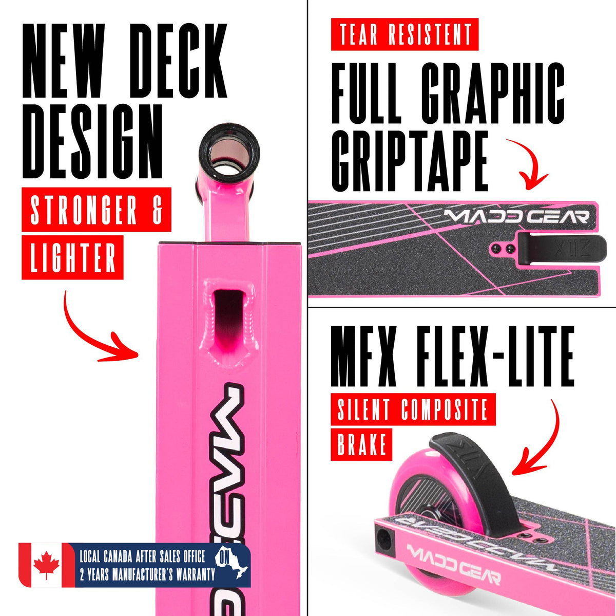 Madd Gear MG1 Raven Pro Stunt Scooter - PINK/BLACK, deck and griptape