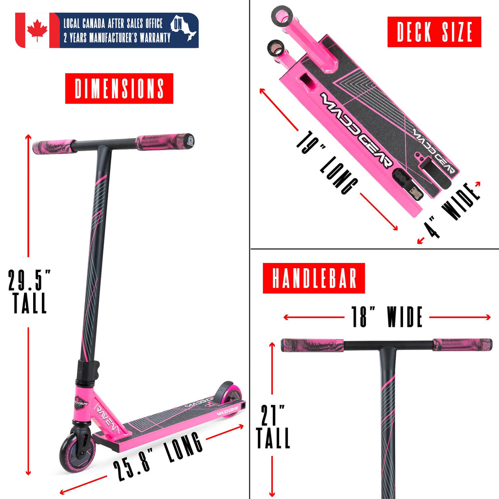 Madd Gear MG1 Raven Pro Stunt Scooter - PINK/BLACK, dimensions