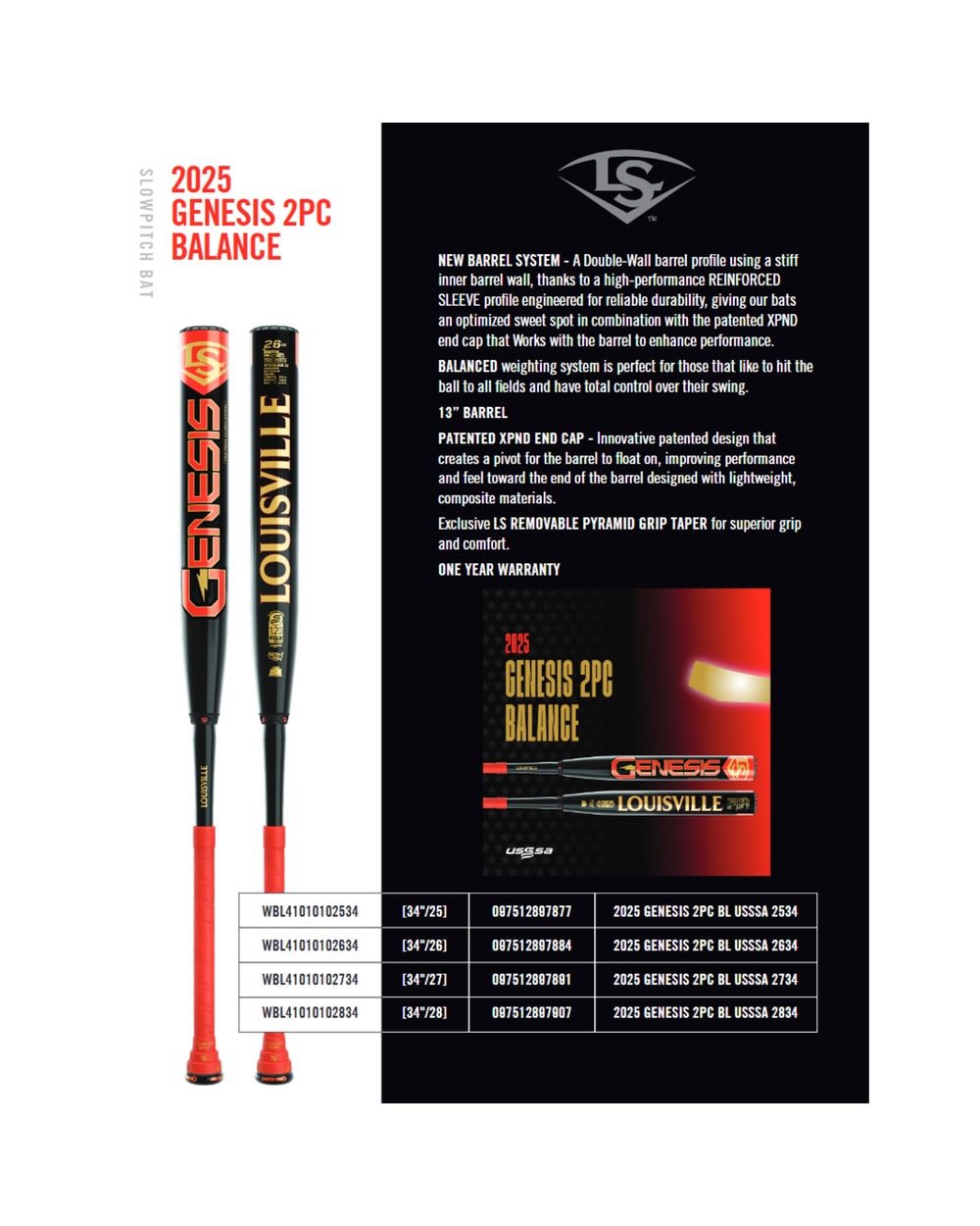 Louisville Slugger 2025 Genesis 2PC BL USSSA JJ