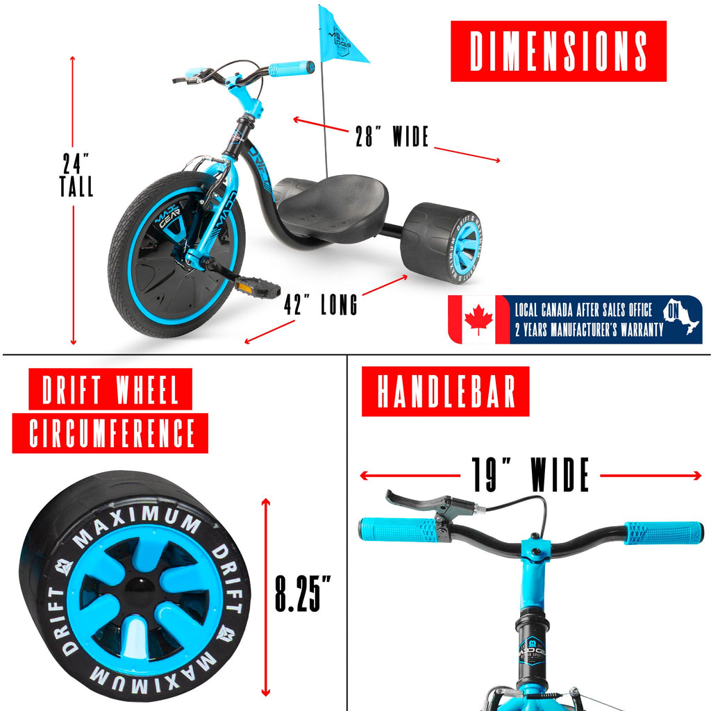 Madd Gear Drift Trike - BLACK/BLUE, dimensions