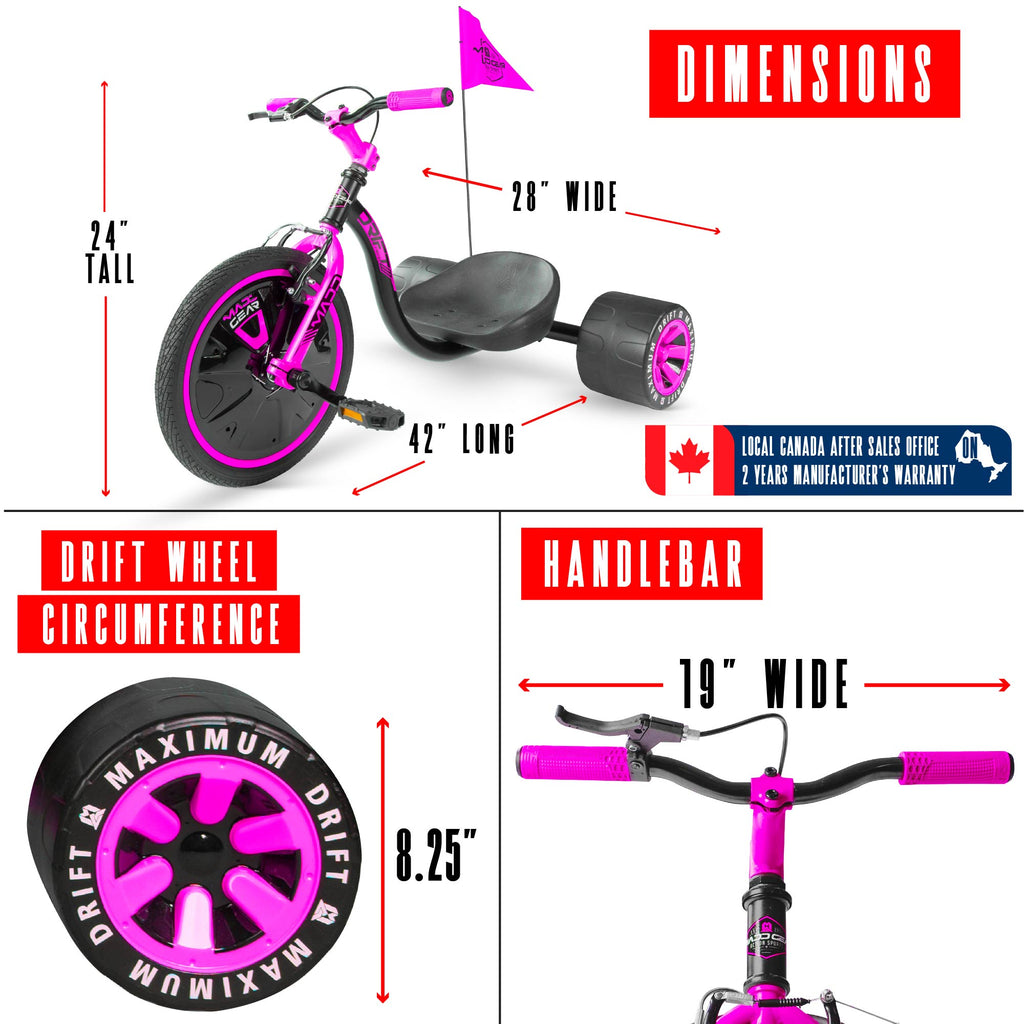 Madd Gear Drift Trike - PINK/BLACK, dimensions