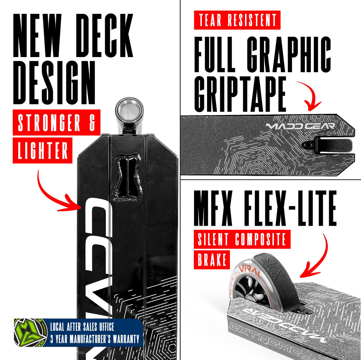 Madd Gear Viral Extreme Pro Stunt Scooter - BLACK SHADOW, deck and brake detail