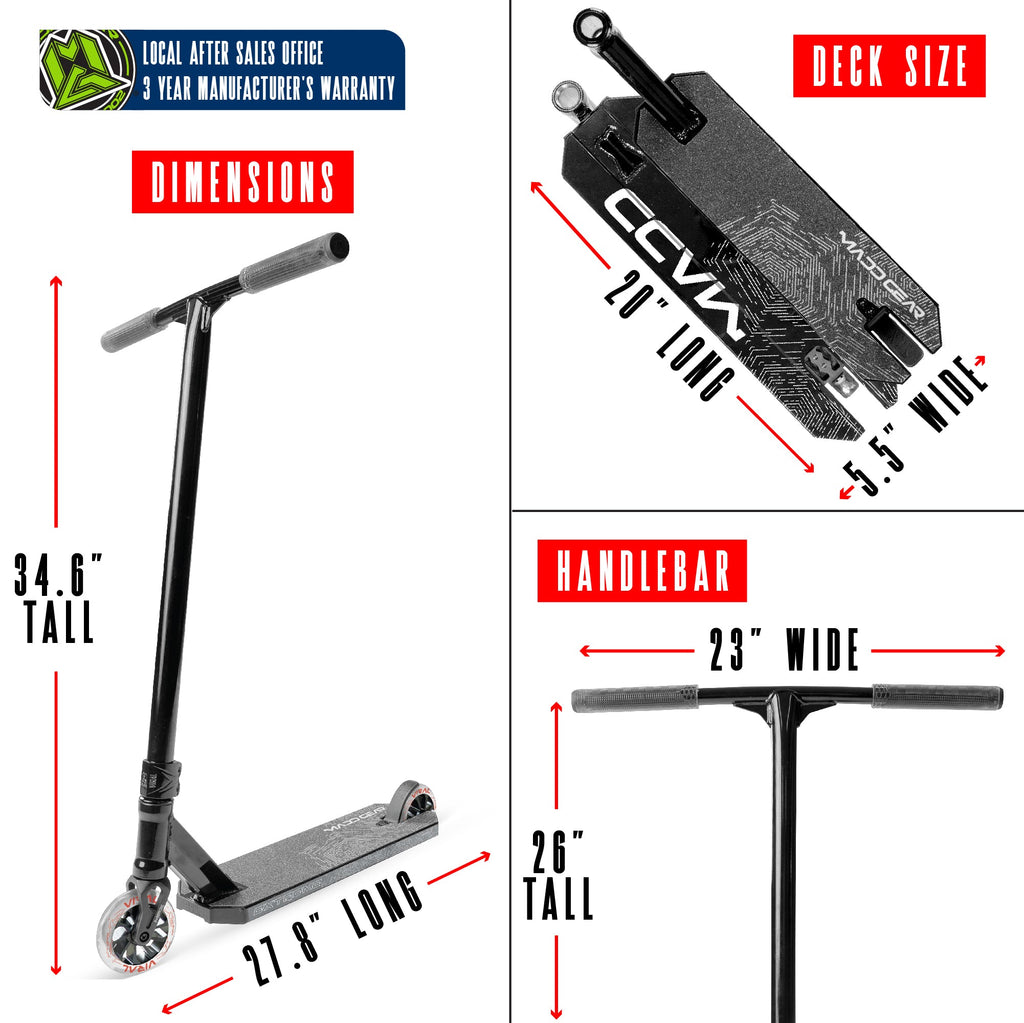 Madd Gear Viral Extreme Pro Stunt Scooter - BLACK SHADOW, dimensions