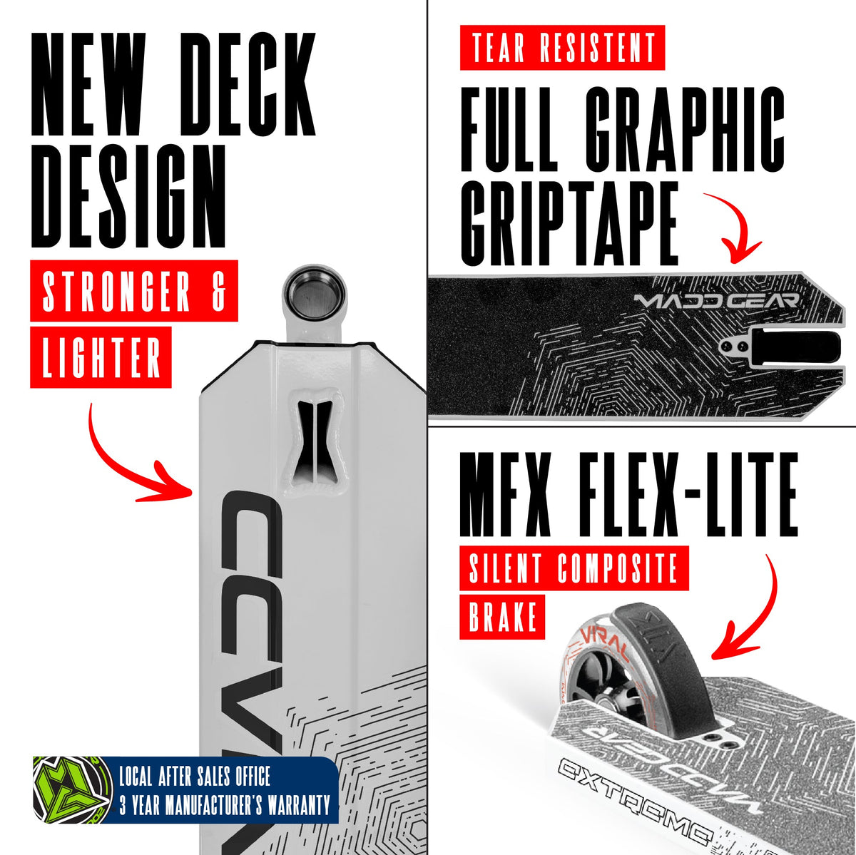 Madd Gear Viral Extreme Pro Stunt Scooter - BRIGHT WHITE, deck and brake detail