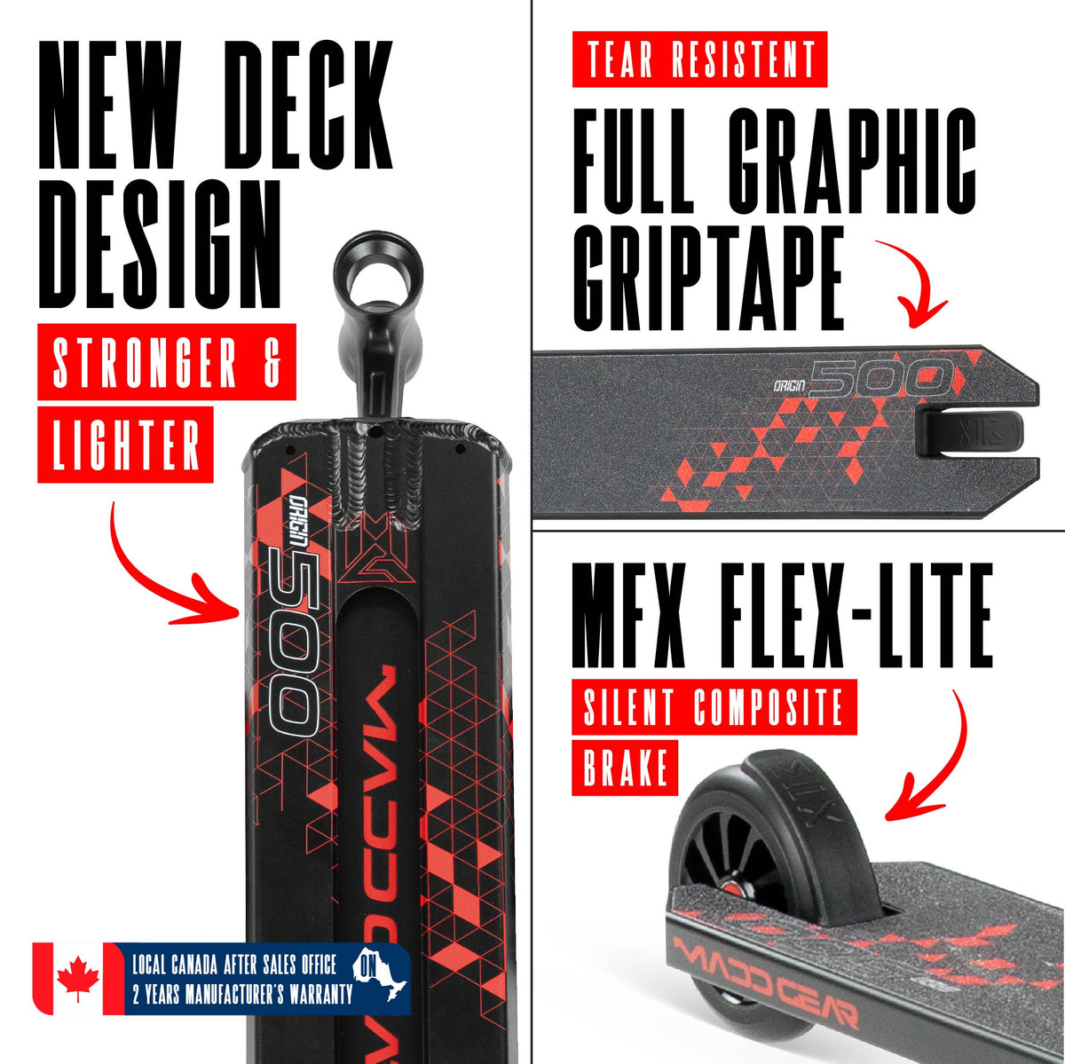 Madd Gear Origin 500 Pro Stunt Scooter - BLACK/RED, deck and brake detail