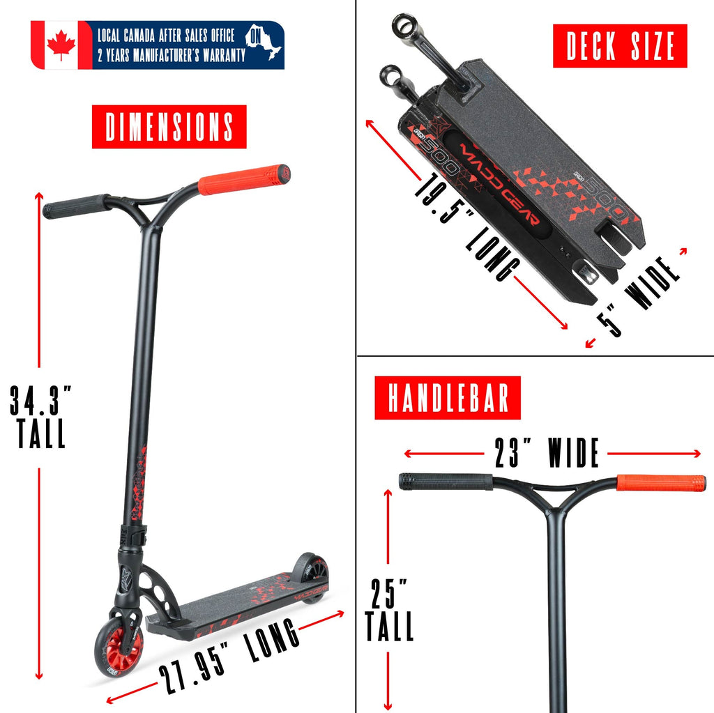 Madd Gear Origin 500 Pro Stunt Scooter - BLACK/RED, dimensions