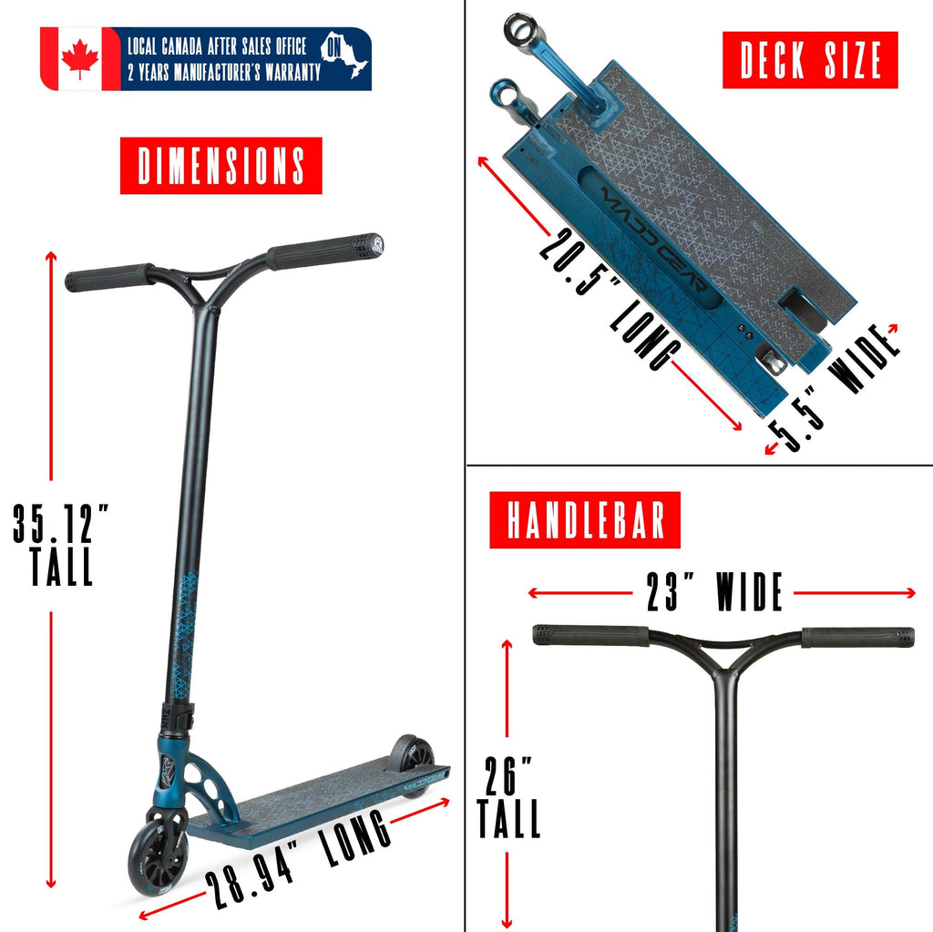 Madd Gear Origin 550 Pro Stunt Scooter - DENIM BLUE, dimensions