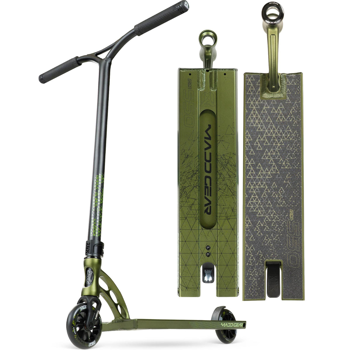 Madd Gear Origin 550 Pro Stunt Scooter - OLIVE FATIGUE, front view