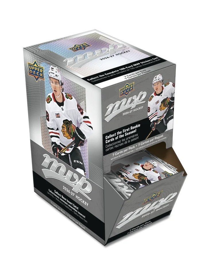 Upper Deck 2026-27 MVP Hockey gravity feed display of single card packs