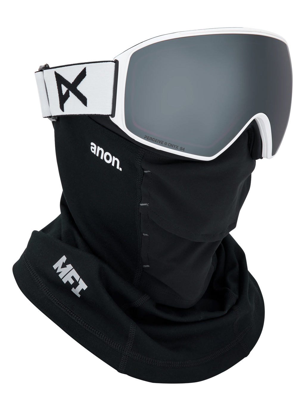 Anon M4 Goggles (Toric) + Bonus Lens + MFI Face Mask - White/Sunny Onyx, shown with MFI face mask