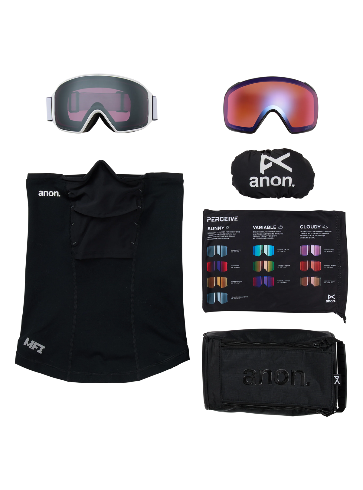 Anon M4 Goggles (Toric) + Bonus Lens + MFI Face Mask - White/Sunny Onyx, what is in the box
