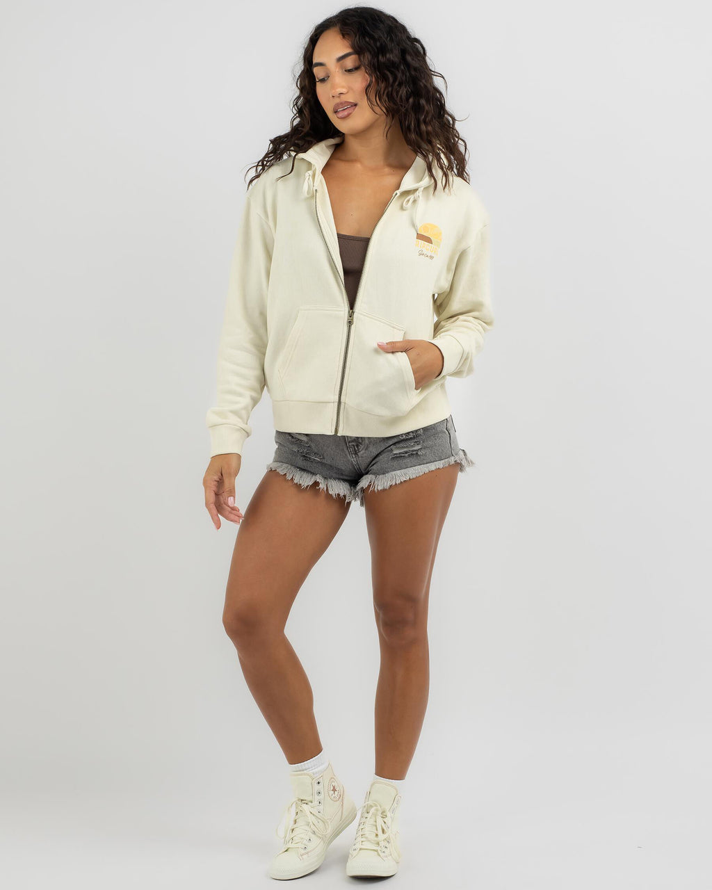 RIPCURL Women's Line Up Relax Full Zip Hoodie Bone - front view