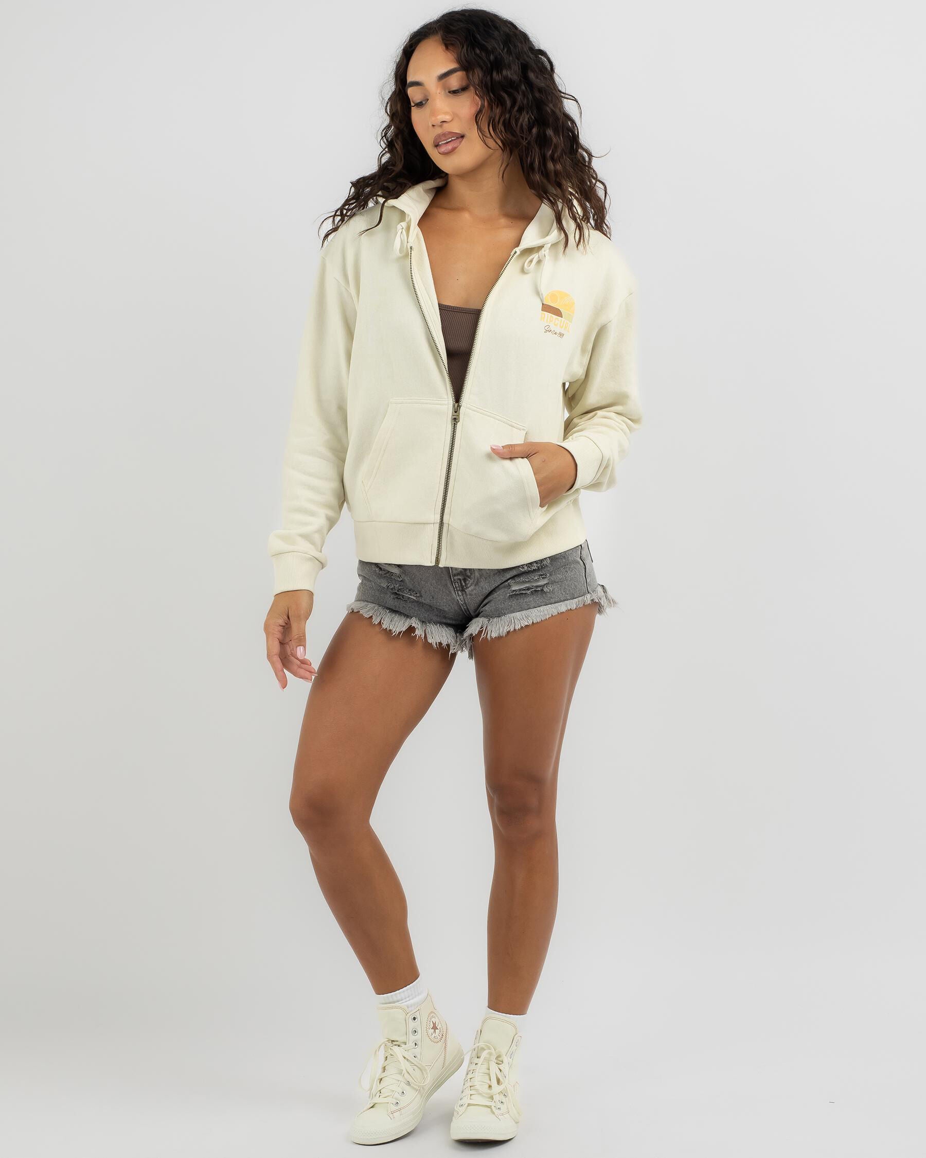 RIPCURL Women's Line Up Relax Full Zip Hoodie Bone - front view