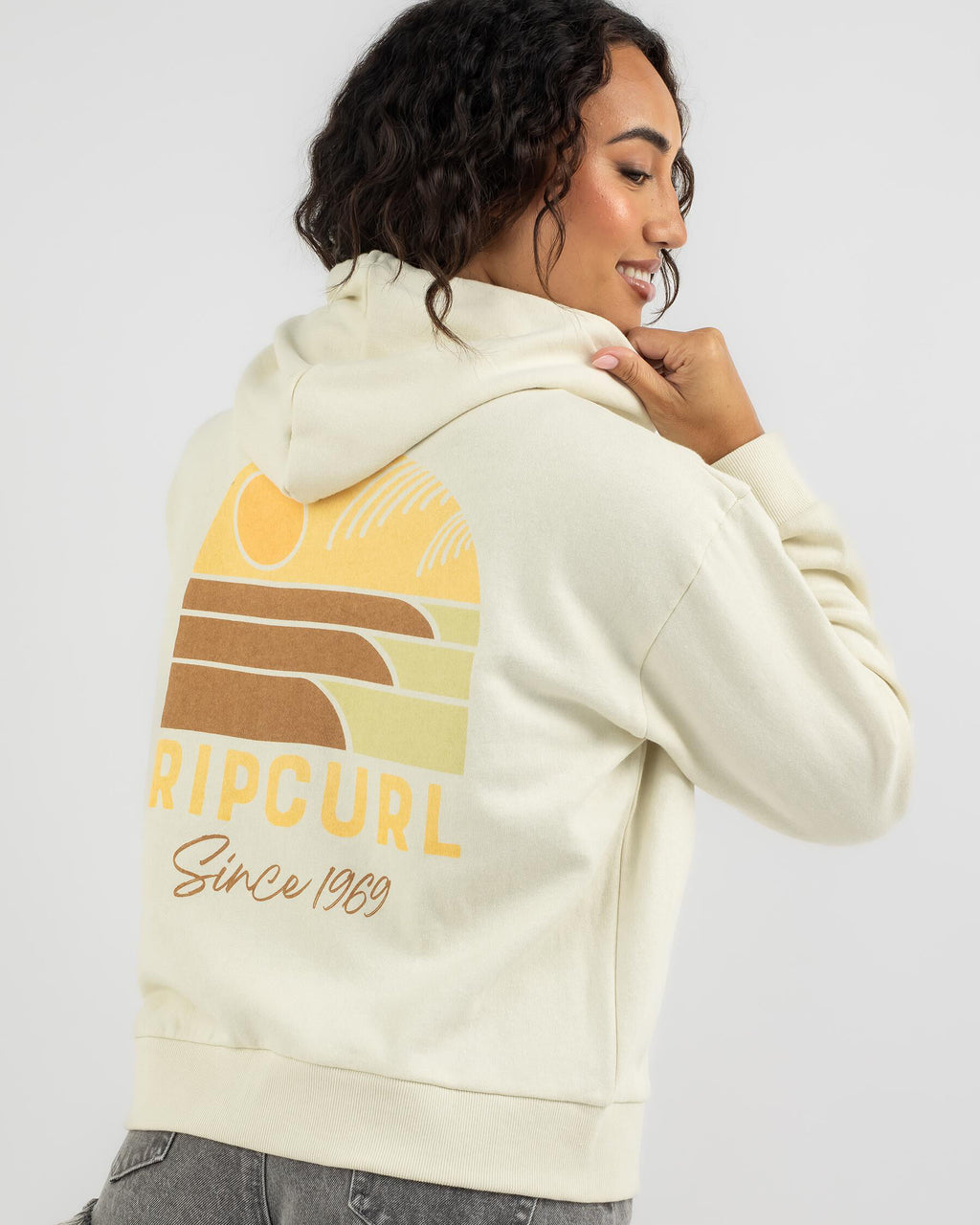 RIPCURL Women's Line Up Relax Full Zip Hoodie Bone - back graphic