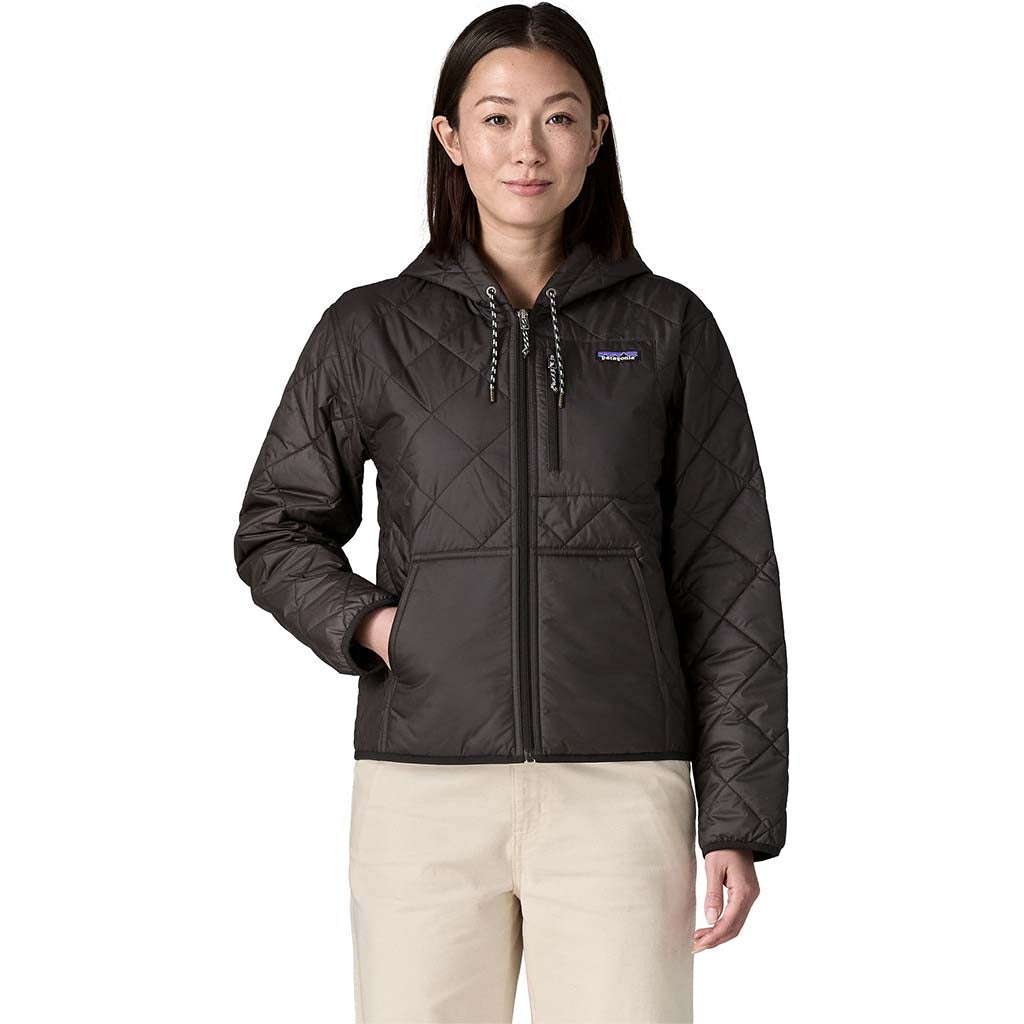 Patagonia Women's Diamond Quilted Bomber Hoody - Black w/Black - front on model
