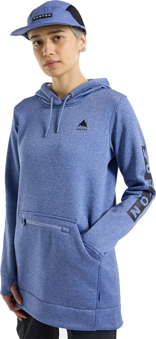 Burton Women's Oak Long Pullover Hoodie - Slate Blue Heather - on model