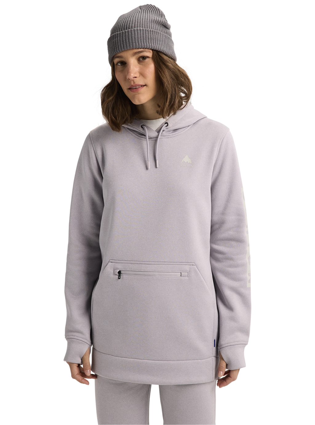 Burton Women's Oak Long Pullover Hoodie - Washed Lavender Heather - on model