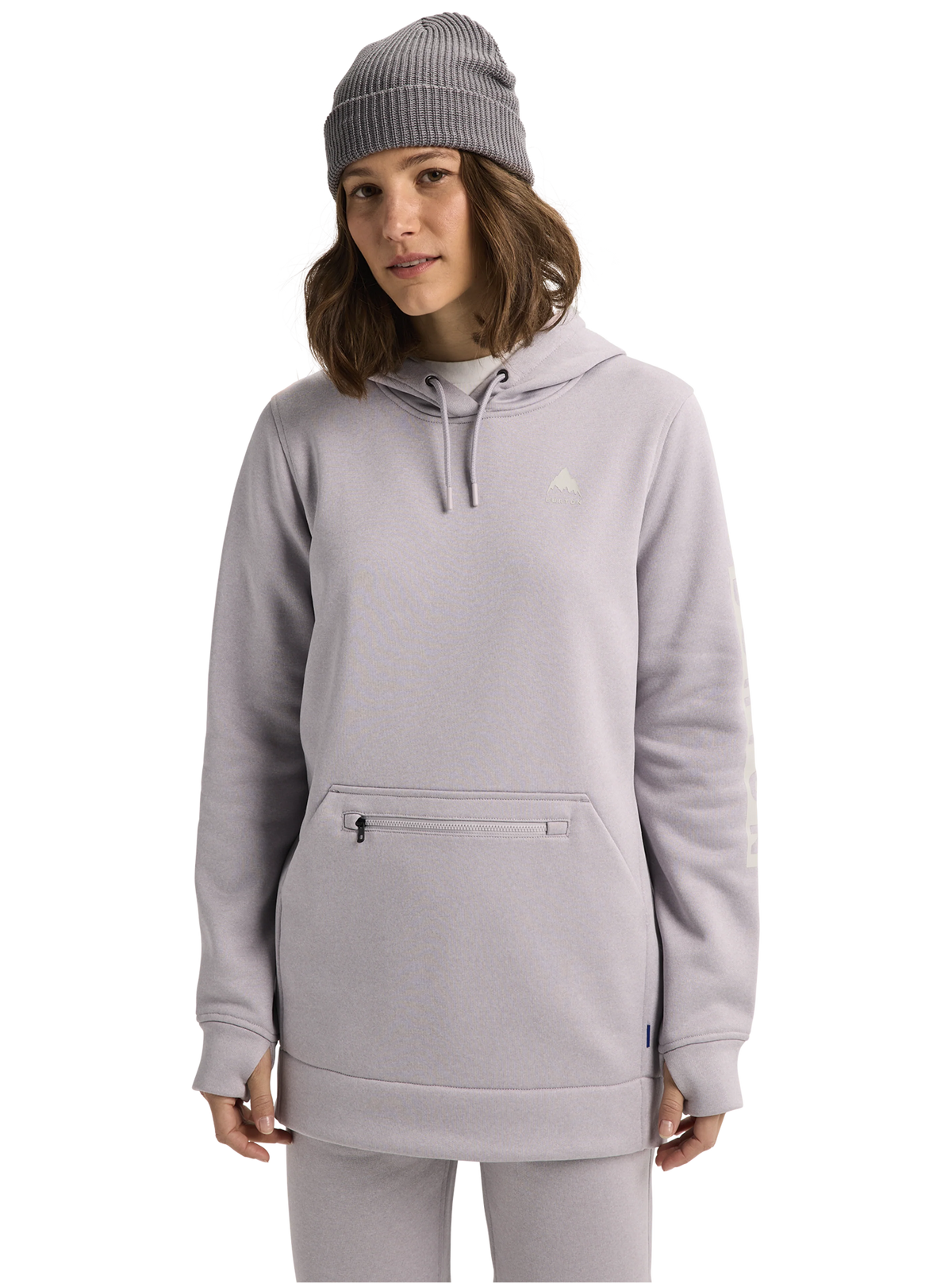 Burton Women's Oak Long Pullover Hoodie - Washed Lavender Heather - on model