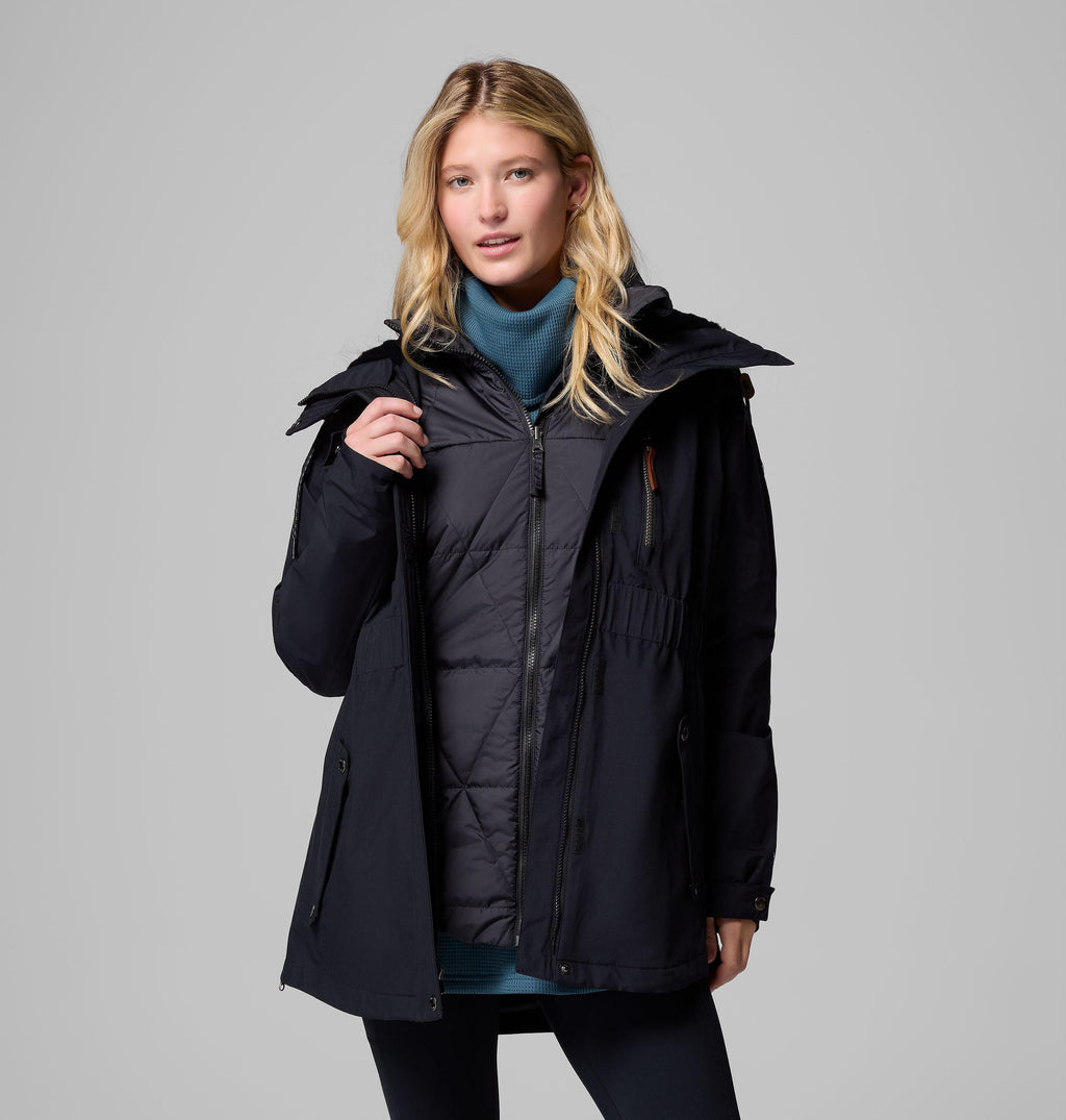 Columbia Women's Payton Pass II Interchange Jacket - Black - shell open with liner