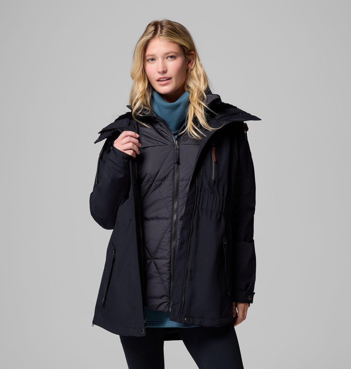 Columbia Women's Payton Pass II Interchange Jacket - Black - shell open with liner