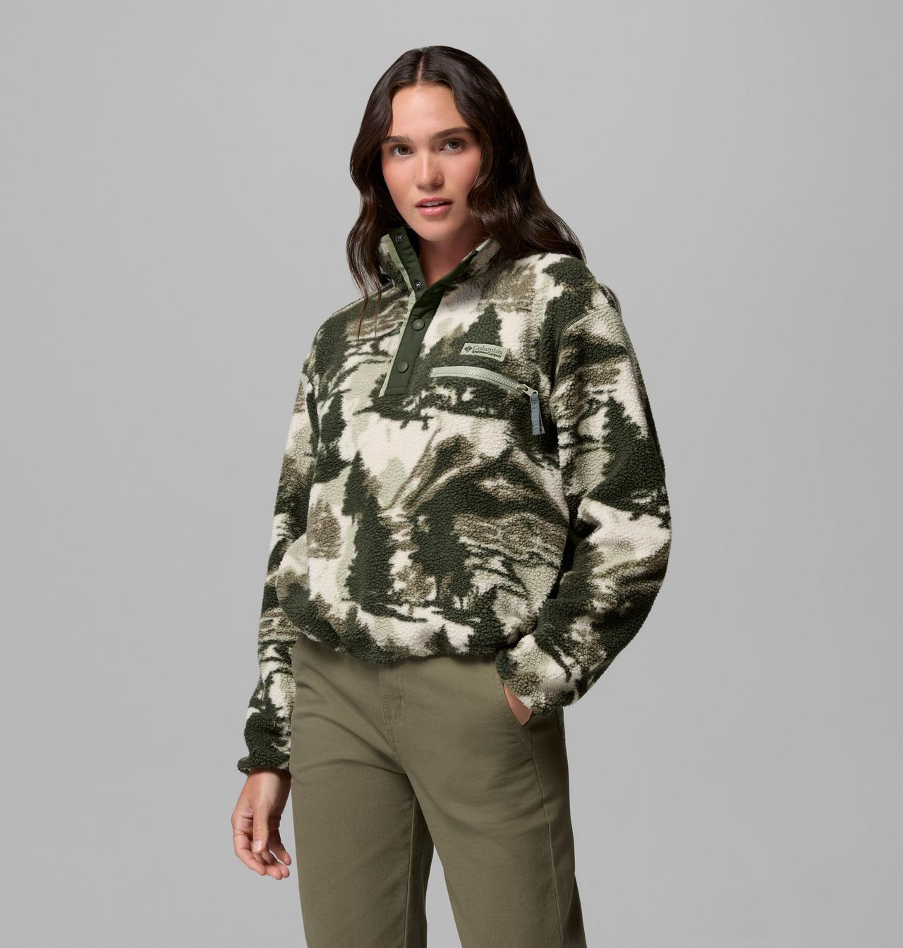 Helvetia II Printed Cropped Half Snap - Stone Green, front