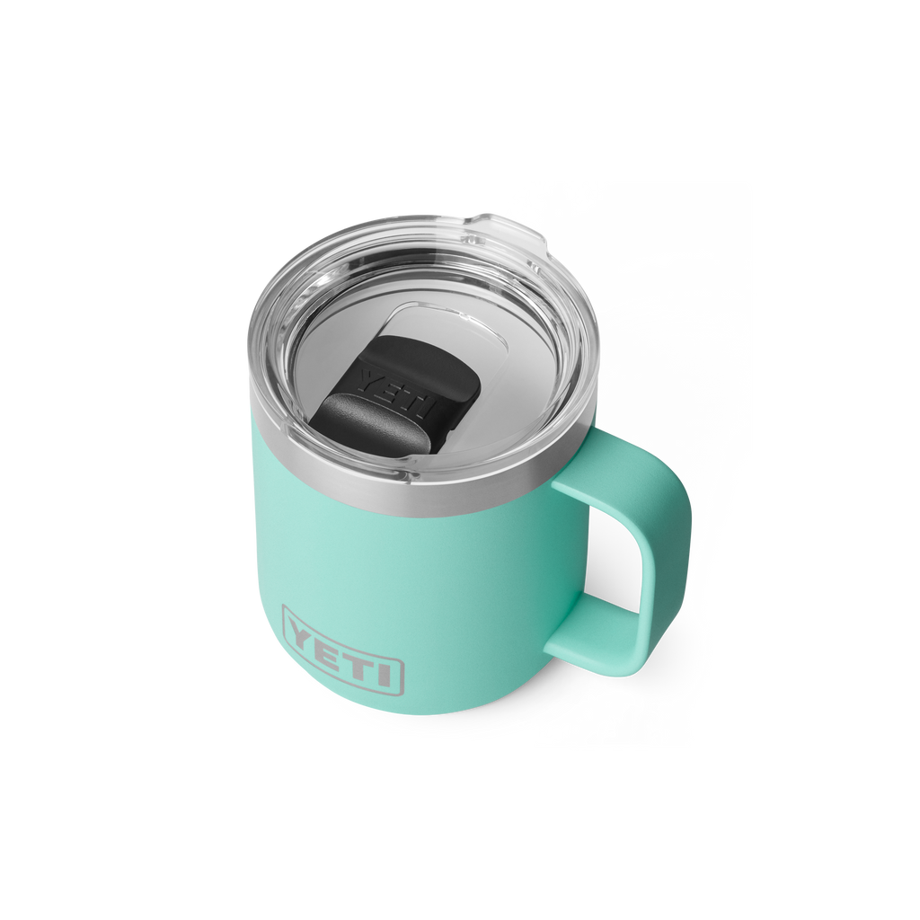 Yeti Rambler 10oz Stackable Mug with Durasip Ceramic Lining - Seafoam, three-quarter view