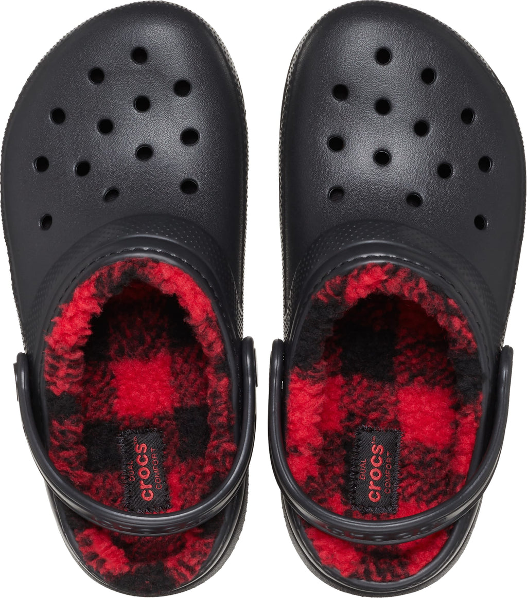 Crocs Kids' Classic Lined Buffalo Check Clog Black top