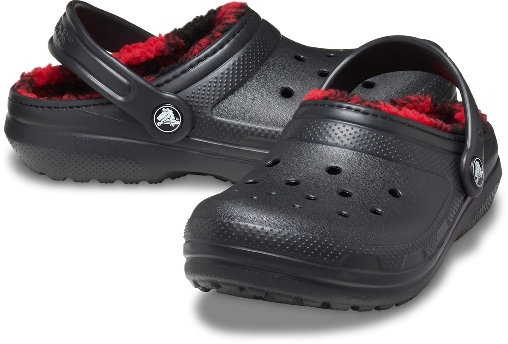 Crocs Kids' Classic Lined Buffalo Check Clog Black pair