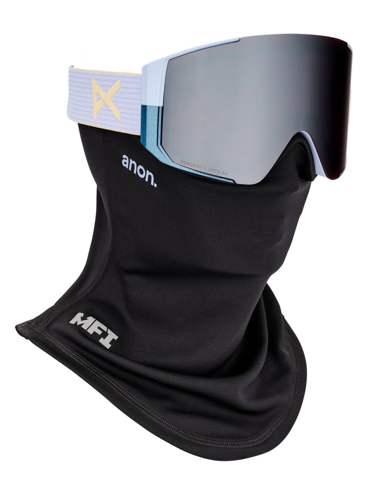Anon Sync Goggles + Bonus Lens - Airstream Blue/Sunny Onyx, shown with MFI face mask