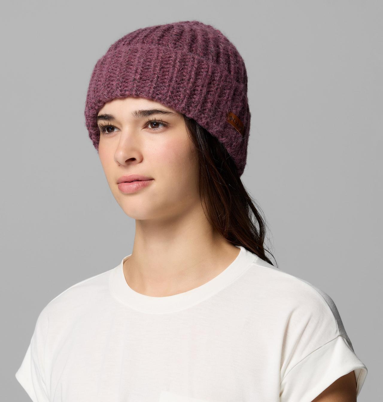 Columbia Women's Agate Pass II Beanie - Antique Mauve, front on model