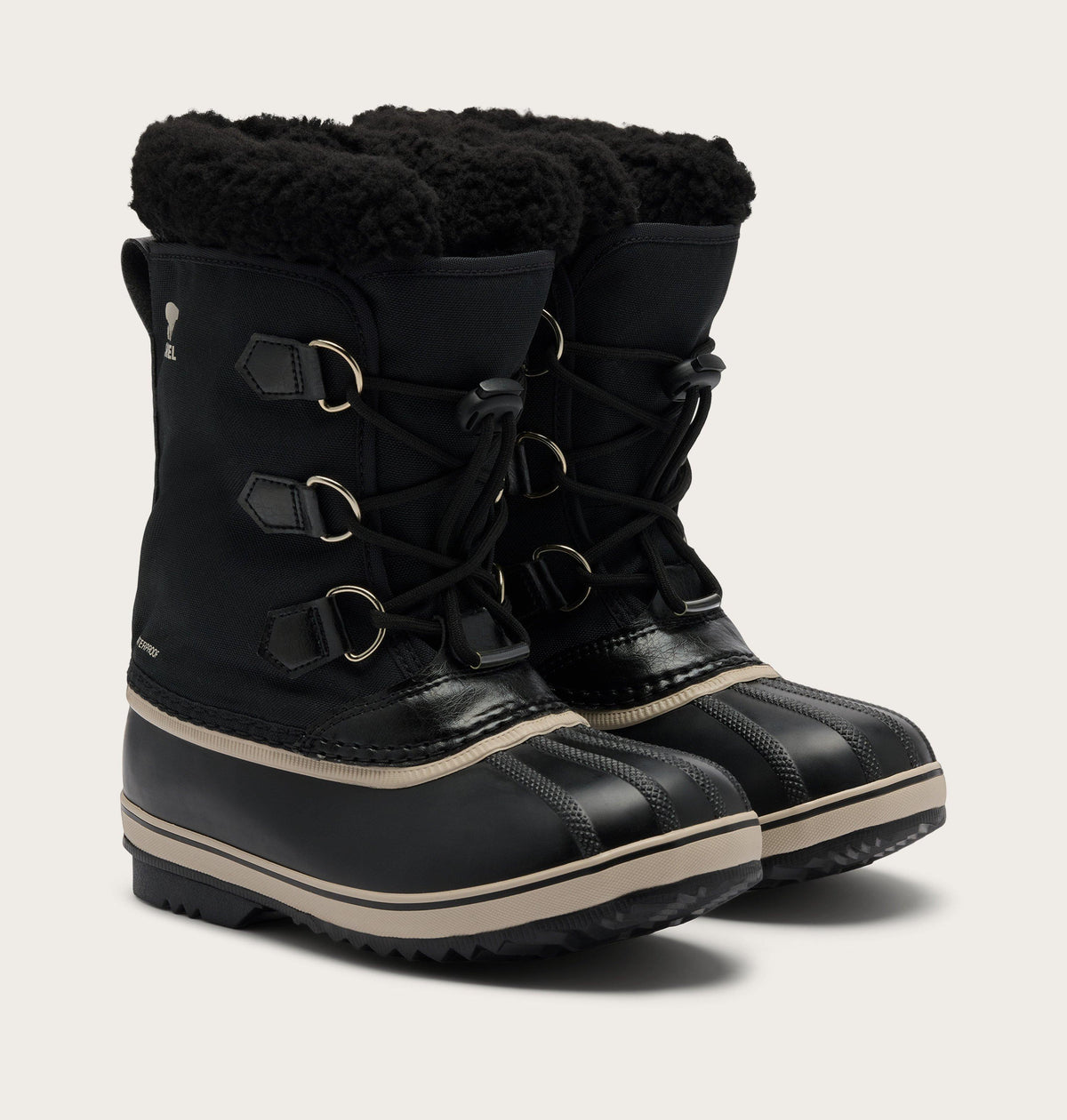 Sorel Yoot Pac Nylon Youth Boot in Black - pair three-quarter