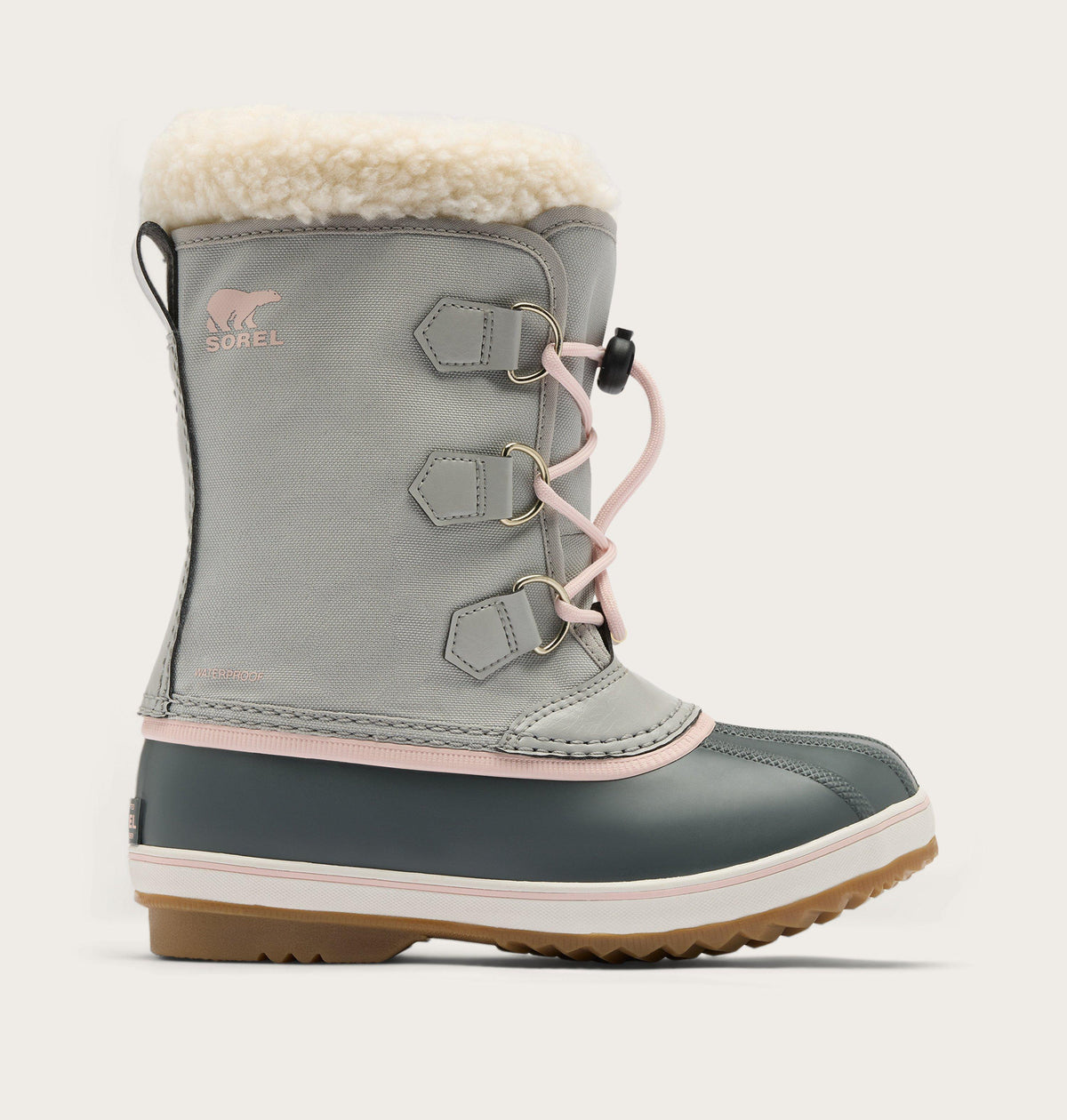 Sorel Yoot Pac Nylon Youth Boot in Dove/Gum - side
