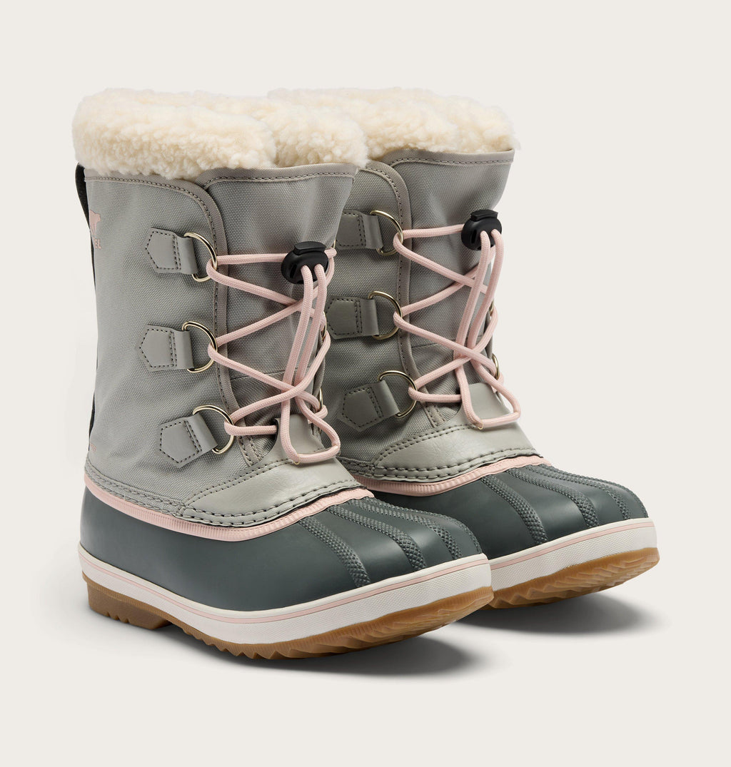 Sorel Yoot Pac Nylon Youth Boot in Dove/Gum - pair three-quarter
