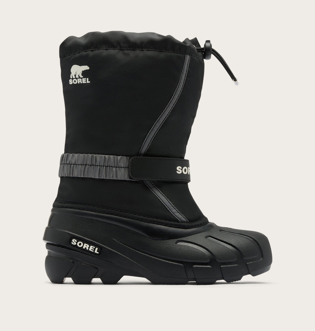 Sorel Big Kids Flurry Winter Boot in Black/Sea Salt - side