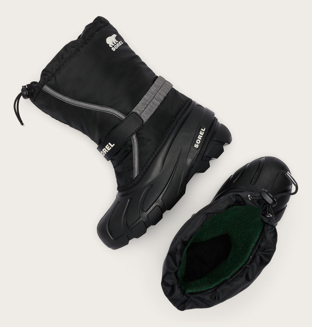 Sorel Big Kids Flurry Winter Boot in Black/Sea Salt - top