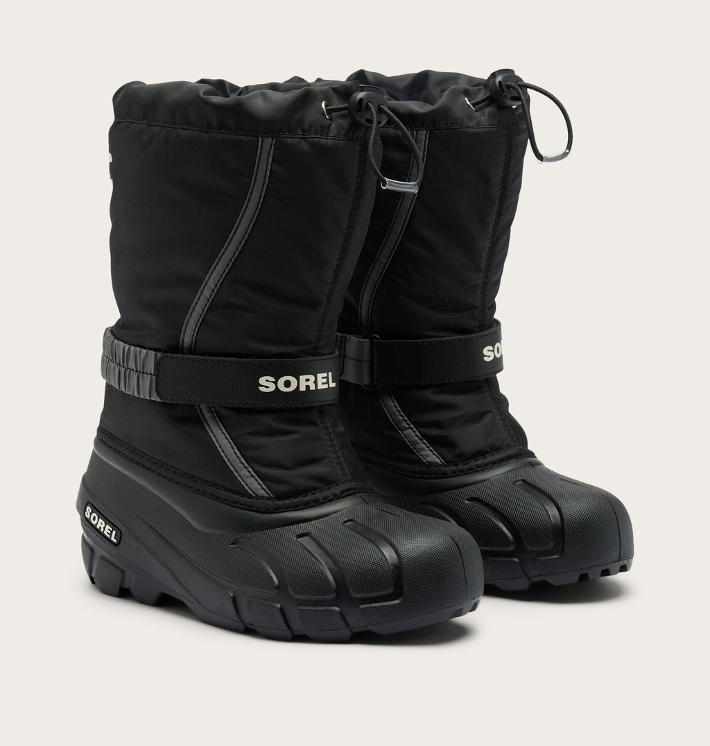 Sorel Little Kids Flurry Winter Boot in Black/Sea Salt - pair three-quarter