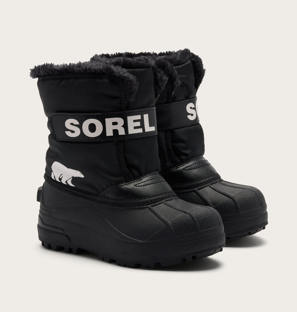 Sorel Snow Commander Little Kids Boot in Black/Sea Salt - pair three-quarter