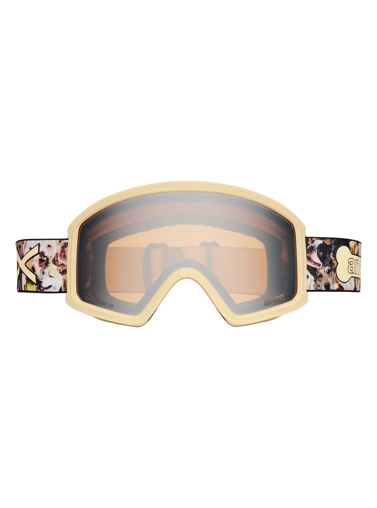 Anon Tracker 2.0 Goggles + MFI Face Mask - Shop Dogs/Silver Amber, front view