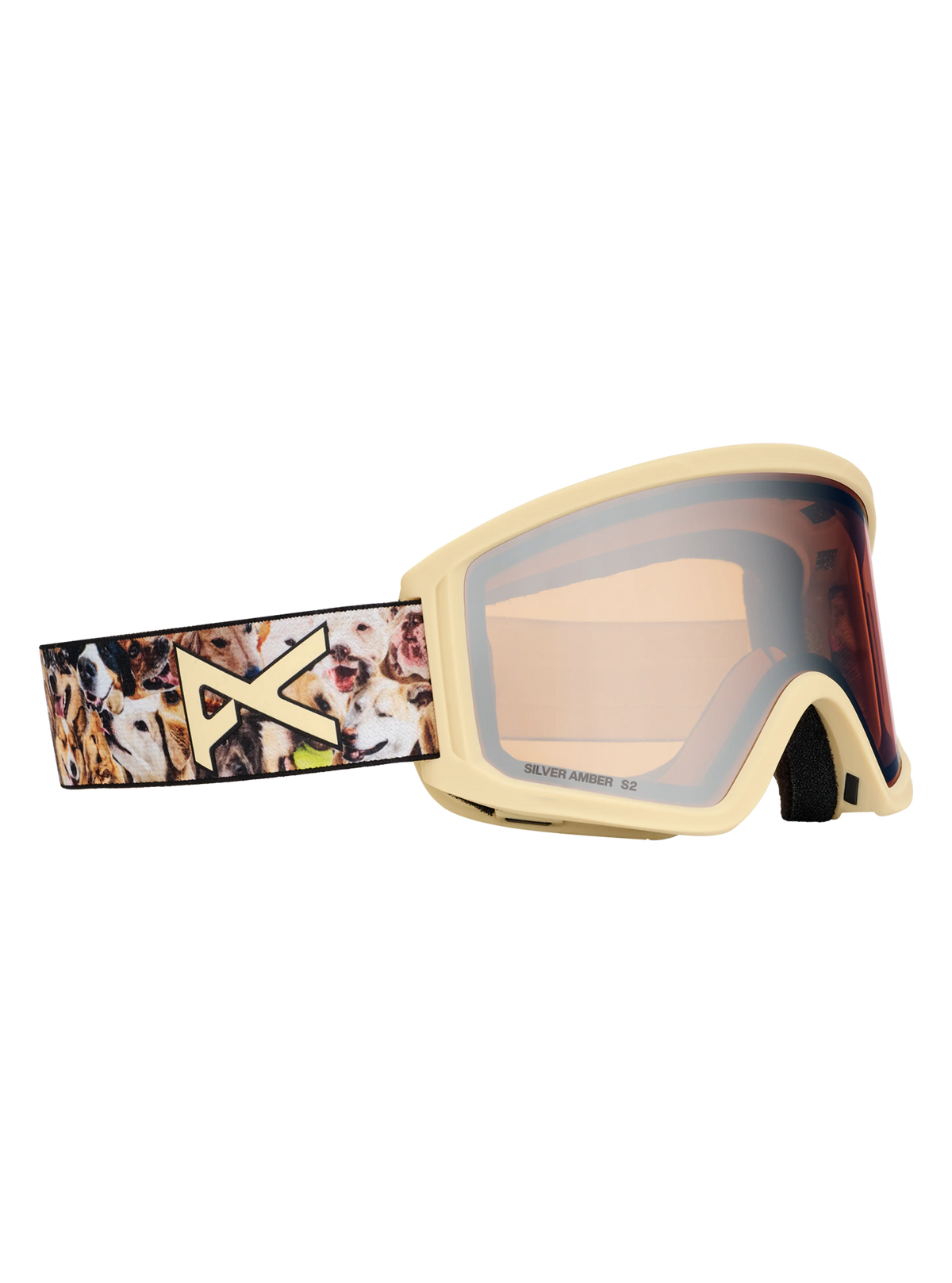 Anon Tracker 2.0 Goggles + MFI Face Mask - Shop Dogs/Silver Amber, left angled view