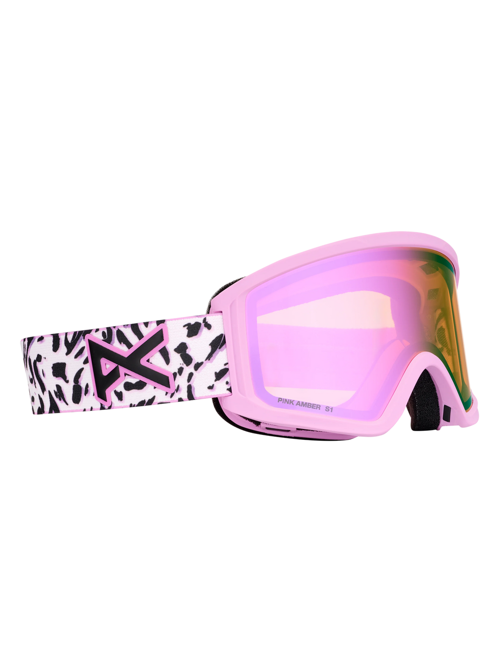 Anon Tracker 2.0 Goggles + MFI Face Mask - Leopard Pink/Amber, left angled view