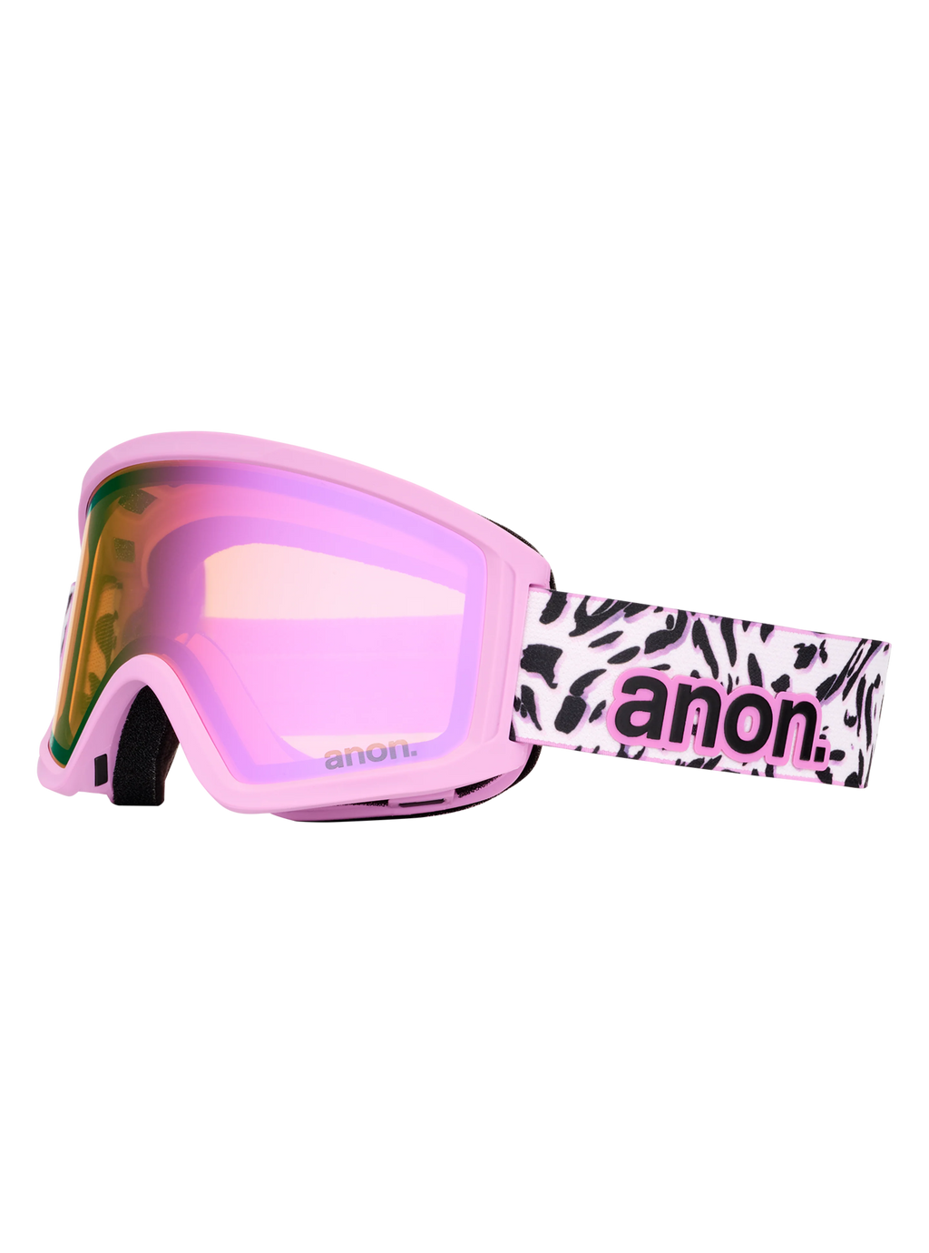 Anon Tracker 2.0 Goggles + MFI Face Mask - Leopard Pink/Amber, right angled view