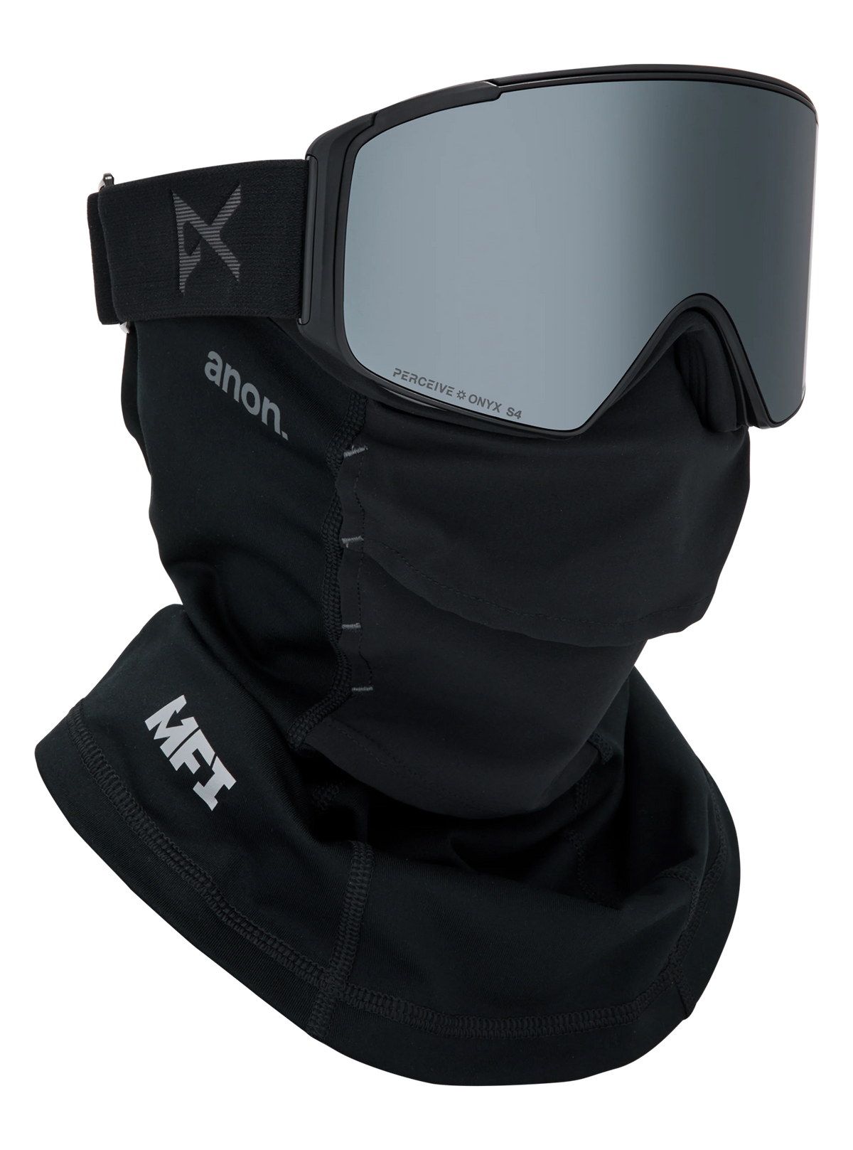 Anon M4S Goggles (Cylindrical) + Bonus Lens + MFI Face Mask - Smoke/Sunny Onyx, shown with MFI face mask