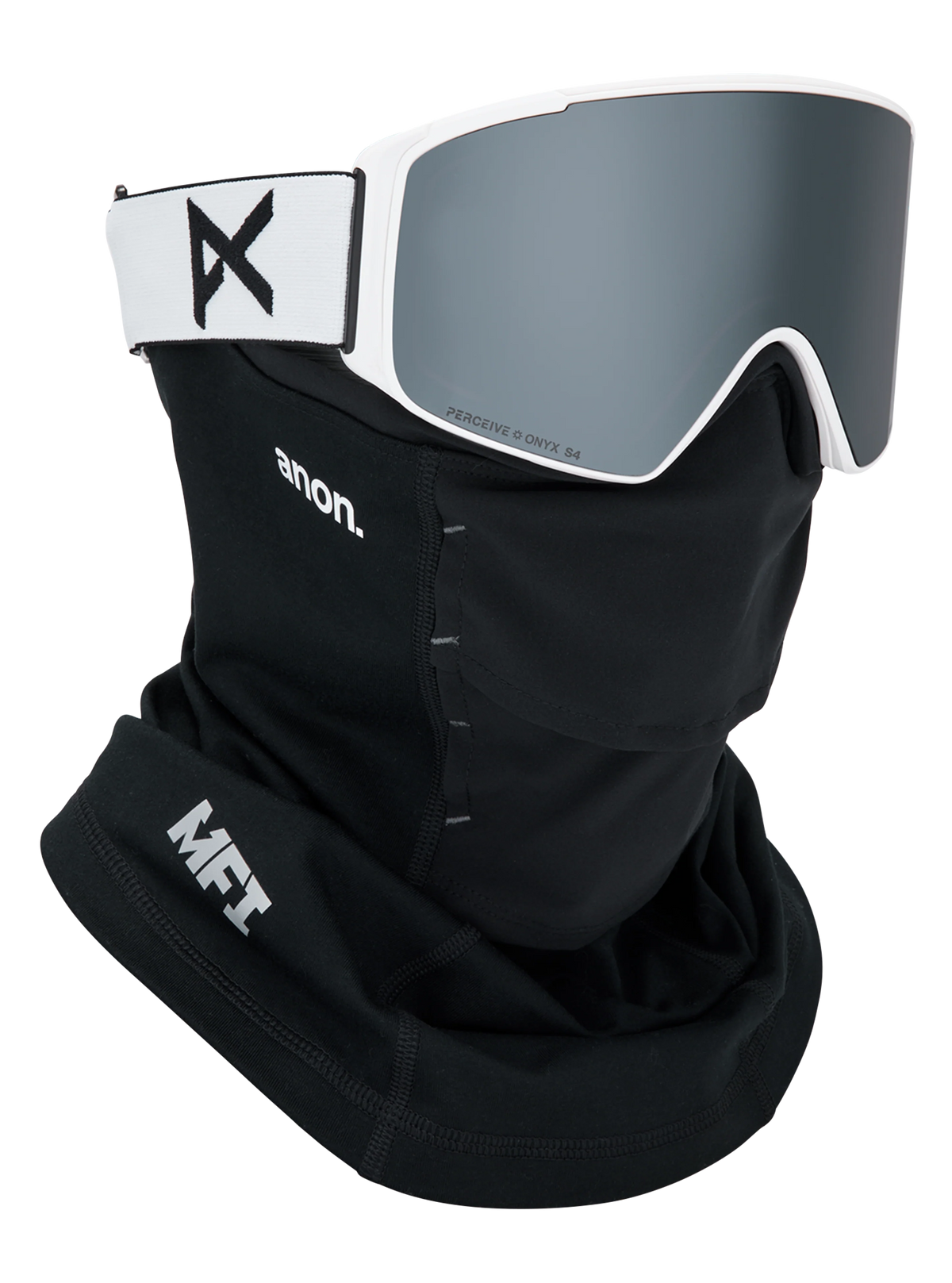 Anon M4S Goggles (Cylindrical) + Bonus Lens + MFI Face Mask - White/Sunny Onyx, shown with MFI face mask