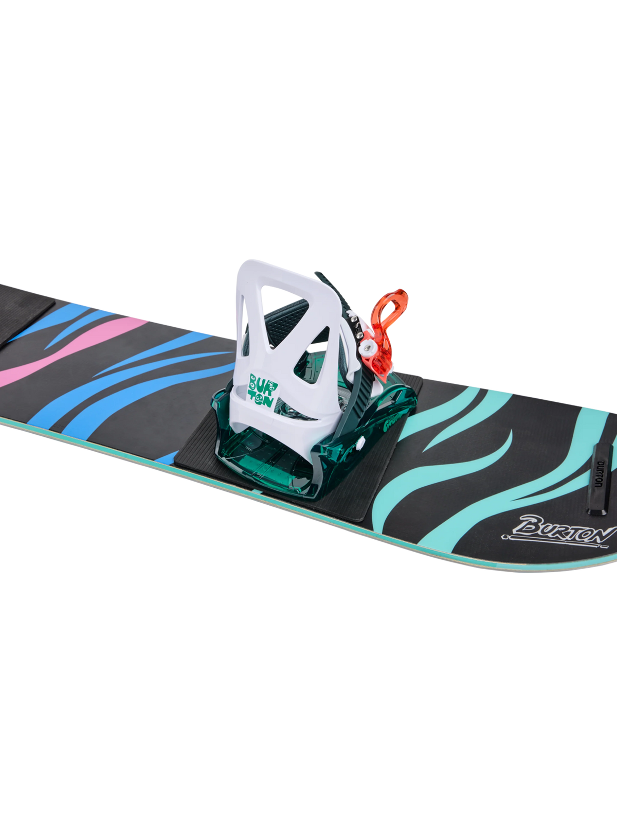 Burton Toddlers' Mini Grom Disc Snowboard Bindings - Green/Multi - mounted on board