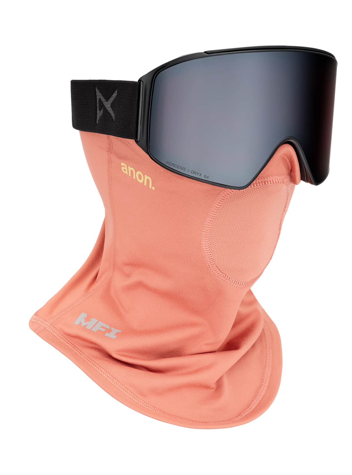 Anon MFI Midweight Neck Warmer - Terracotta, front angled view with goggles