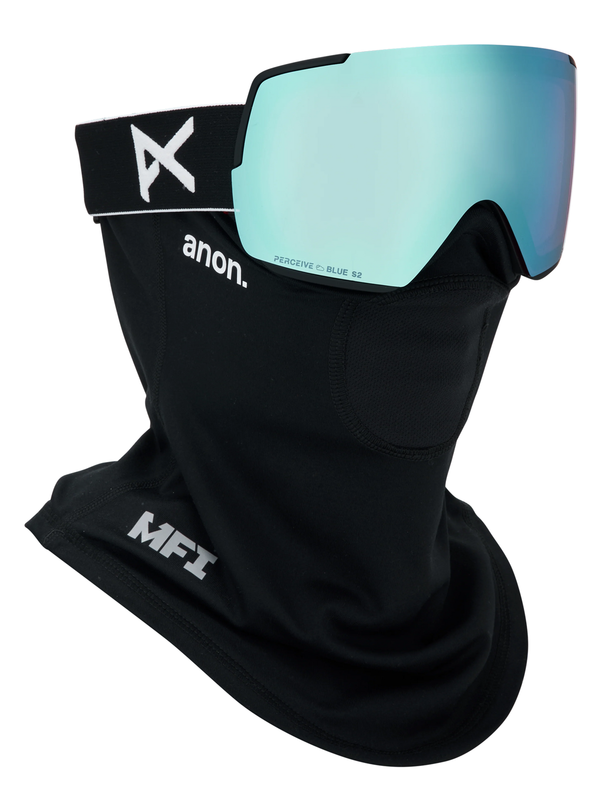 Anon M5S Goggles + Bonus Lens + MFI Face Mask - Black/Variable Blue, shown with MFI face mask