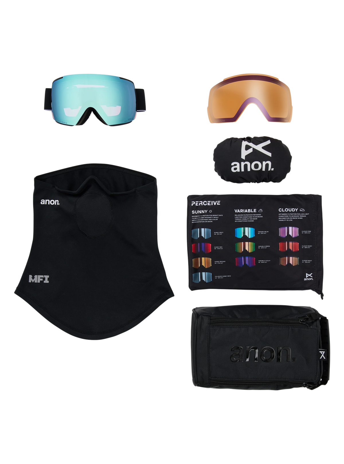 Anon M5S Goggles + Bonus Lens + MFI Face Mask - Black/Variable Blue, what is in the box