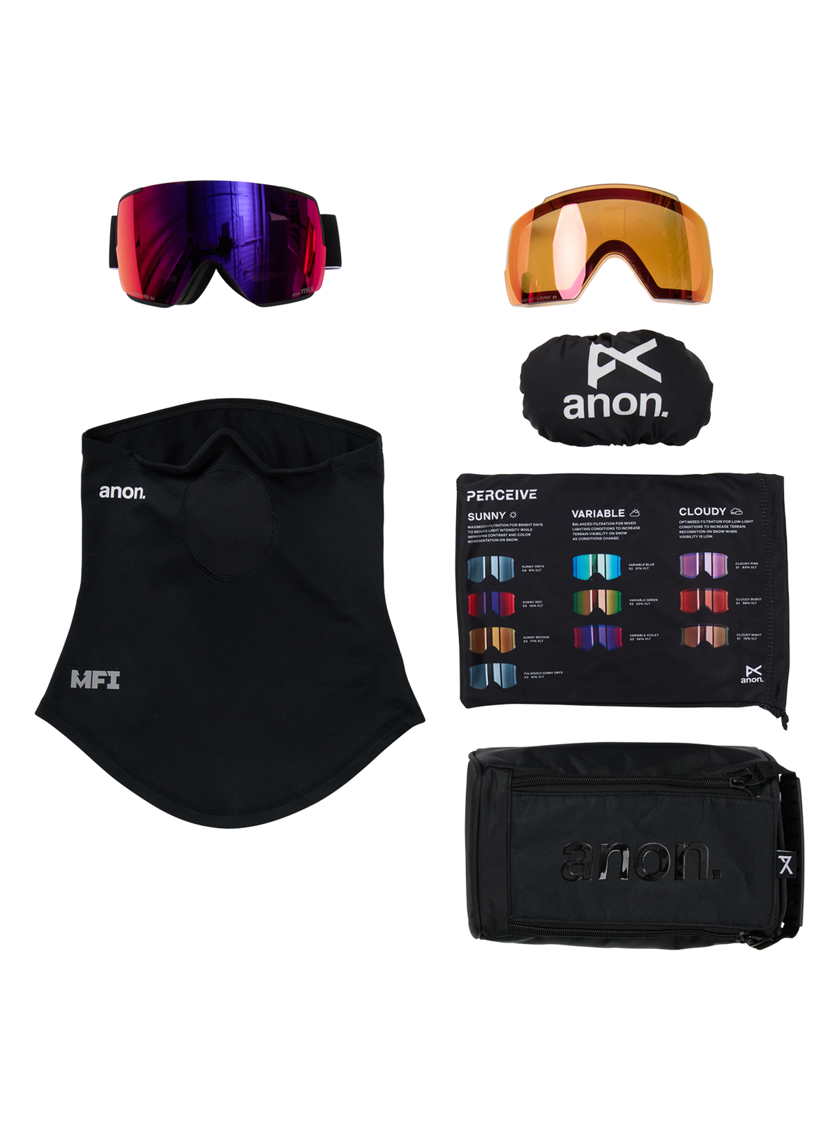 Anon M5S Goggles + Bonus Lens + MFI Face Mask - Black/Sunny Red, what is in the box