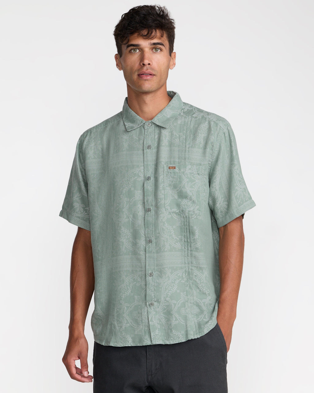 RVCA Mellowist Short Sleeve Shirt in Jade, front